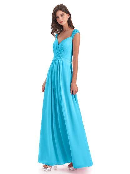 Sofia Floor Length Cap Sleeves Chiffon Bridesmaid Dresses