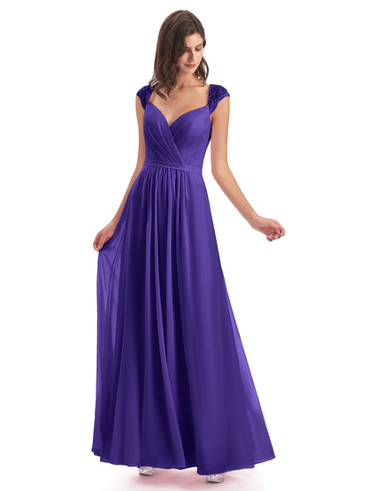 Sofia Floor Length Cap Sleeves Chiffon Bridesmaid Dresses