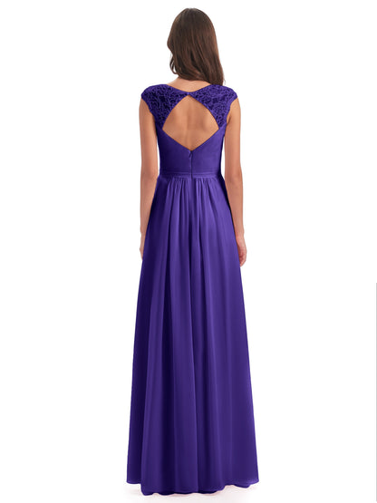 Sofia Floor Length Cap Sleeves Chiffon Bridesmaid Dresses