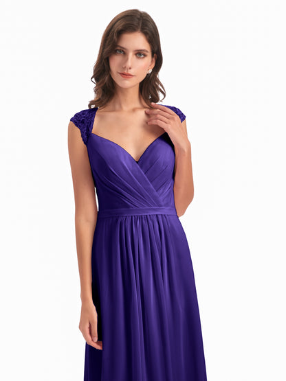 Sofia Floor Length Cap Sleeves Chiffon Bridesmaid Dresses