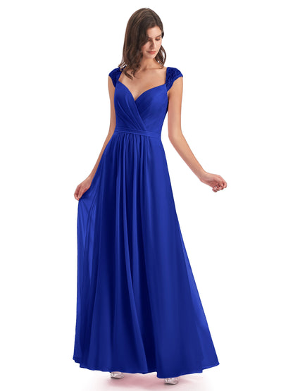 Sofia Floor Length Cap Sleeves Chiffon Bridesmaid Dresses