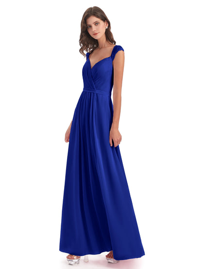 Sofia Floor Length Cap Sleeves Chiffon Bridesmaid Dresses