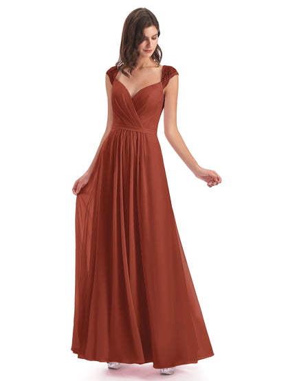 Sofia Floor Length Cap Sleeves Chiffon Bridesmaid Dresses