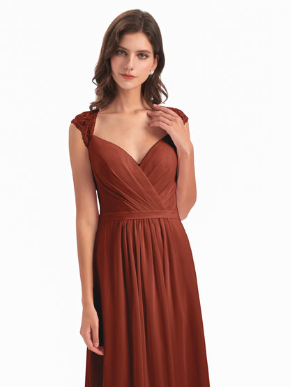 Sofia Floor Length Cap Sleeves Chiffon Bridesmaid Dresses