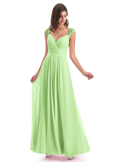 Sofia Floor Length Cap Sleeves Chiffon Bridesmaid Dresses