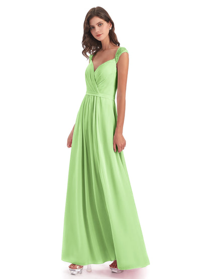 Sofia Floor Length Cap Sleeves Chiffon Bridesmaid Dresses