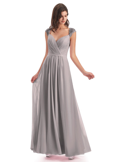 Sofia Floor Length Cap Sleeves Chiffon Bridesmaid Dresses