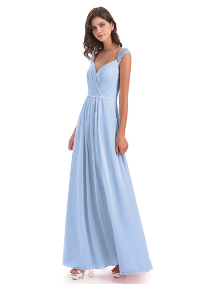 Sofia Floor Length Cap Sleeves Chiffon Bridesmaid Dresses
