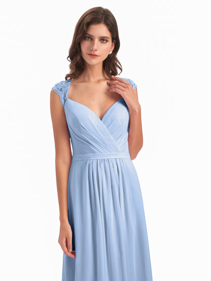 Sofia Floor Length Cap Sleeves Chiffon Bridesmaid Dresses