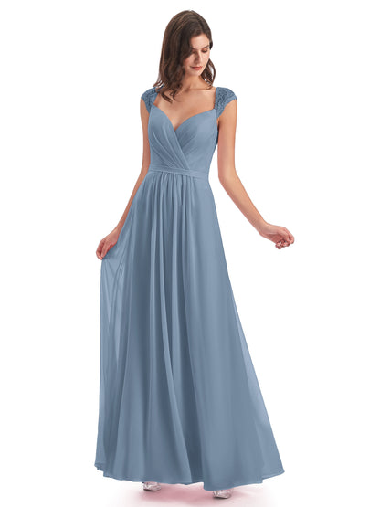 Sofia Floor Length Cap Sleeves Chiffon Bridesmaid Dresses