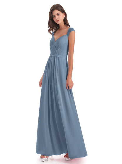 Sofia Floor Length Cap Sleeves Chiffon Bridesmaid Dresses