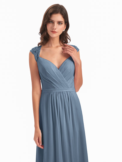 Sofia Floor Length Cap Sleeves Chiffon Bridesmaid Dresses
