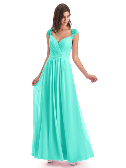 Sofia Floor Length Cap Sleeves Chiffon Bridesmaid Dresses