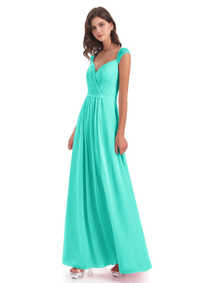 Sofia Floor Length Cap Sleeves Chiffon Bridesmaid Dresses
