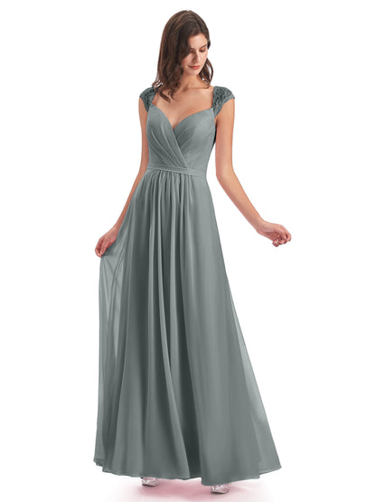 Sofia Floor Length Cap Sleeves Chiffon Bridesmaid Dresses