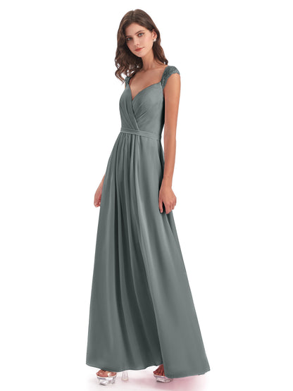 Sofia Floor Length Cap Sleeves Chiffon Bridesmaid Dresses