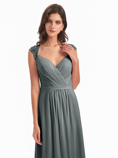 Sofia Floor Length Cap Sleeves Chiffon Bridesmaid Dresses