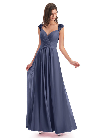 Sofia Floor Length Cap Sleeves Chiffon Bridesmaid Dresses