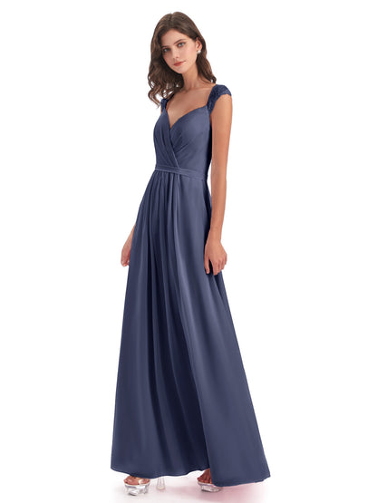 Sofia Floor Length Cap Sleeves Chiffon Bridesmaid Dresses