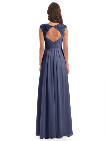 Sofia Floor Length Cap Sleeves Chiffon Bridesmaid Dresses