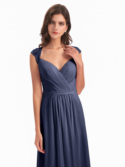 Sofia Floor Length Cap Sleeves Chiffon Bridesmaid Dresses