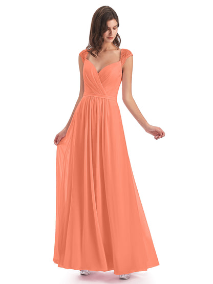 Sofia Floor Length Cap Sleeves Chiffon Bridesmaid Dresses