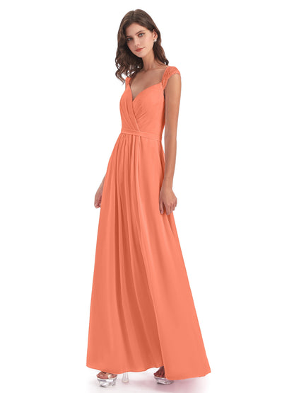 Sofia Floor Length Cap Sleeves Chiffon Bridesmaid Dresses