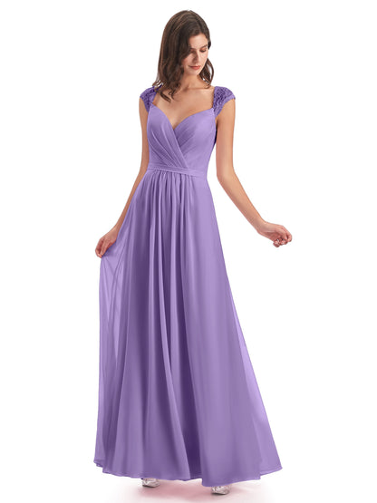 Sofia Floor Length Cap Sleeves Chiffon Bridesmaid Dresses