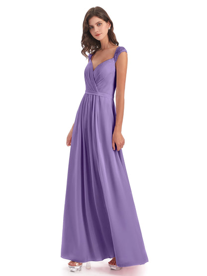 Sofia Floor Length Cap Sleeves Chiffon Bridesmaid Dresses