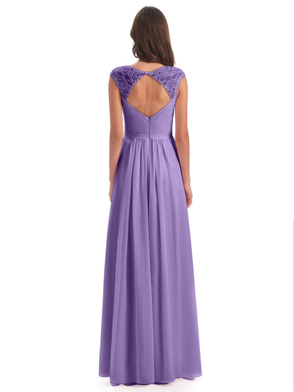 Sofia Floor Length Cap Sleeves Chiffon Bridesmaid Dresses