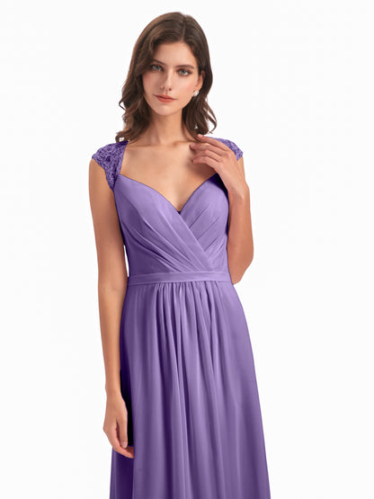 Sofia Floor Length Cap Sleeves Chiffon Bridesmaid Dresses