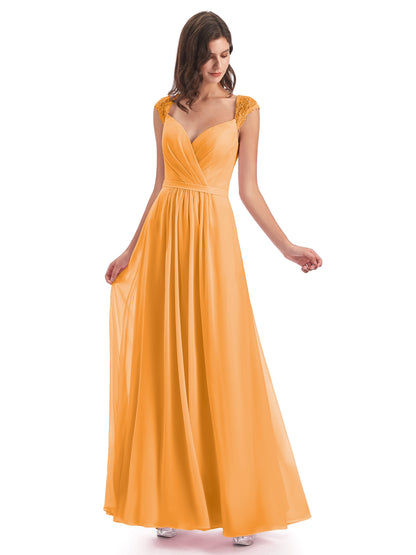Sofia Floor Length Cap Sleeves Chiffon Bridesmaid Dresses
