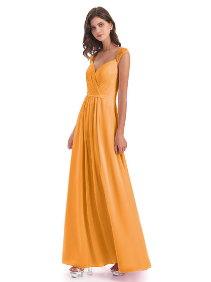 Sofia Floor Length Cap Sleeves Chiffon Bridesmaid Dresses