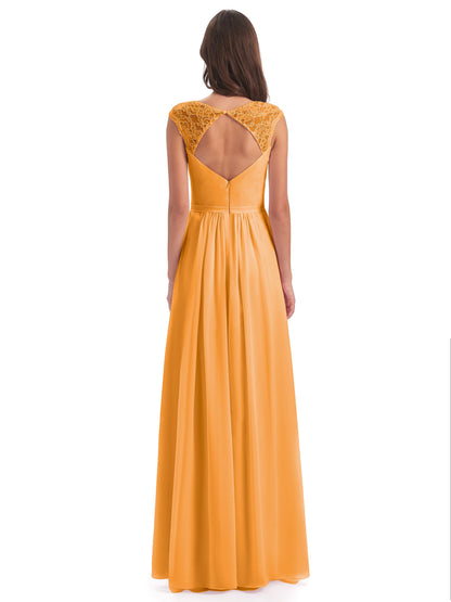 Sofia Floor Length Cap Sleeves Chiffon Bridesmaid Dresses