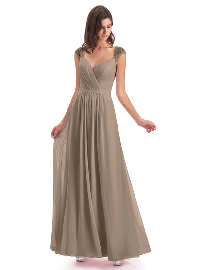 Sofia Floor Length Cap Sleeves Chiffon Bridesmaid Dresses