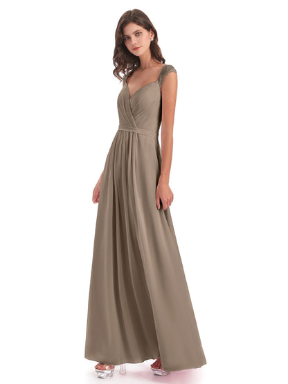 Sofia Floor Length Cap Sleeves Chiffon Bridesmaid Dresses