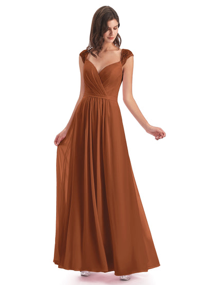 Sofia Floor Length Cap Sleeves Chiffon Bridesmaid Dresses