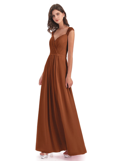 Sofia Floor Length Cap Sleeves Chiffon Bridesmaid Dresses