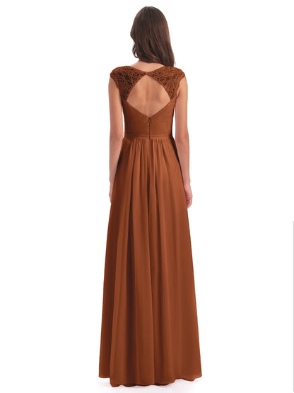 Sofia Floor Length Cap Sleeves Chiffon Bridesmaid Dresses