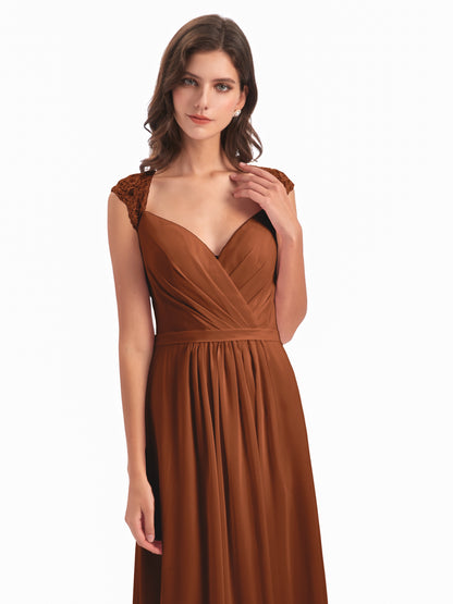 Sofia Floor Length Cap Sleeves Chiffon Bridesmaid Dresses