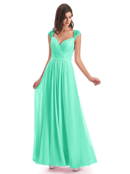 Sofia Floor Length Cap Sleeves Chiffon Bridesmaid Dresses