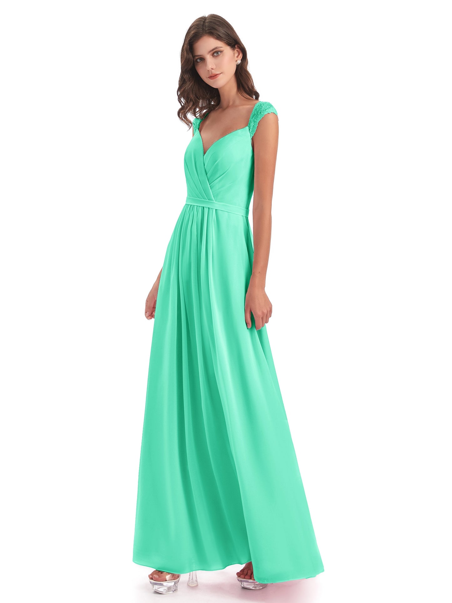Sofia Floor Length Cap Sleeves Chiffon Bridesmaid Dresses