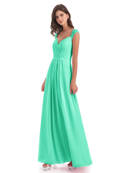 Sofia Floor Length Cap Sleeves Chiffon Bridesmaid Dresses