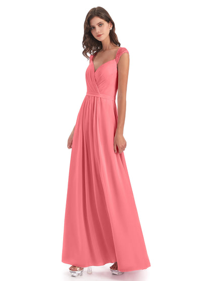 Sofia Floor Length Cap Sleeves Chiffon Bridesmaid Dresses