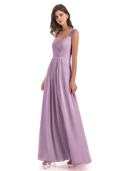 Sofia Floor Length Cap Sleeves Chiffon Bridesmaid Dresses