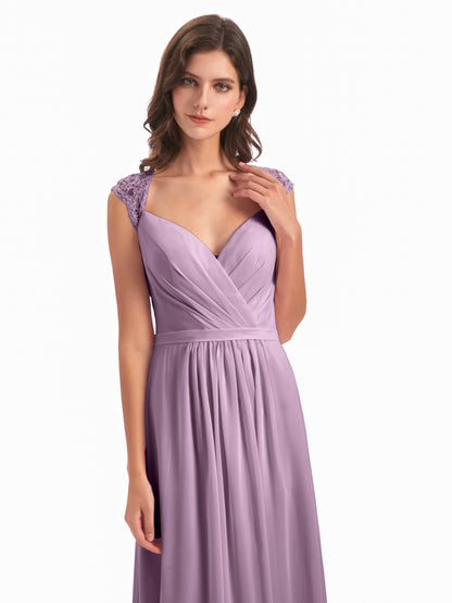 Sofia Floor Length Cap Sleeves Chiffon Bridesmaid Dresses