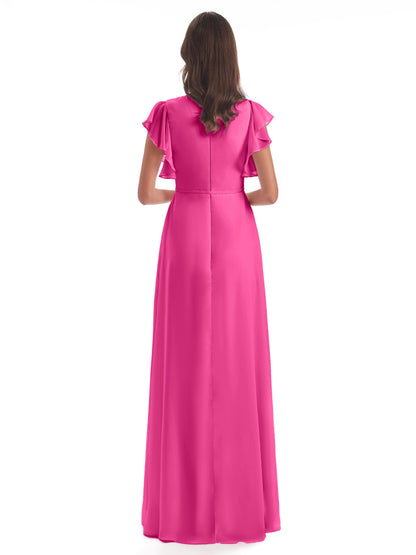 Stella Sheath Floor Length V-Neck Chiffon Bridesmaid Dresses