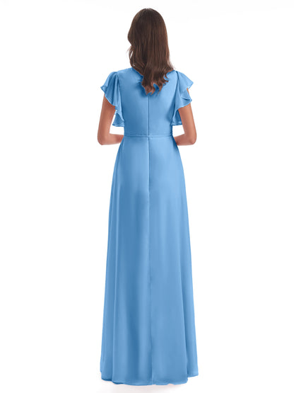 Stella Sheath Floor Length V-Neck Chiffon Bridesmaid Dresses