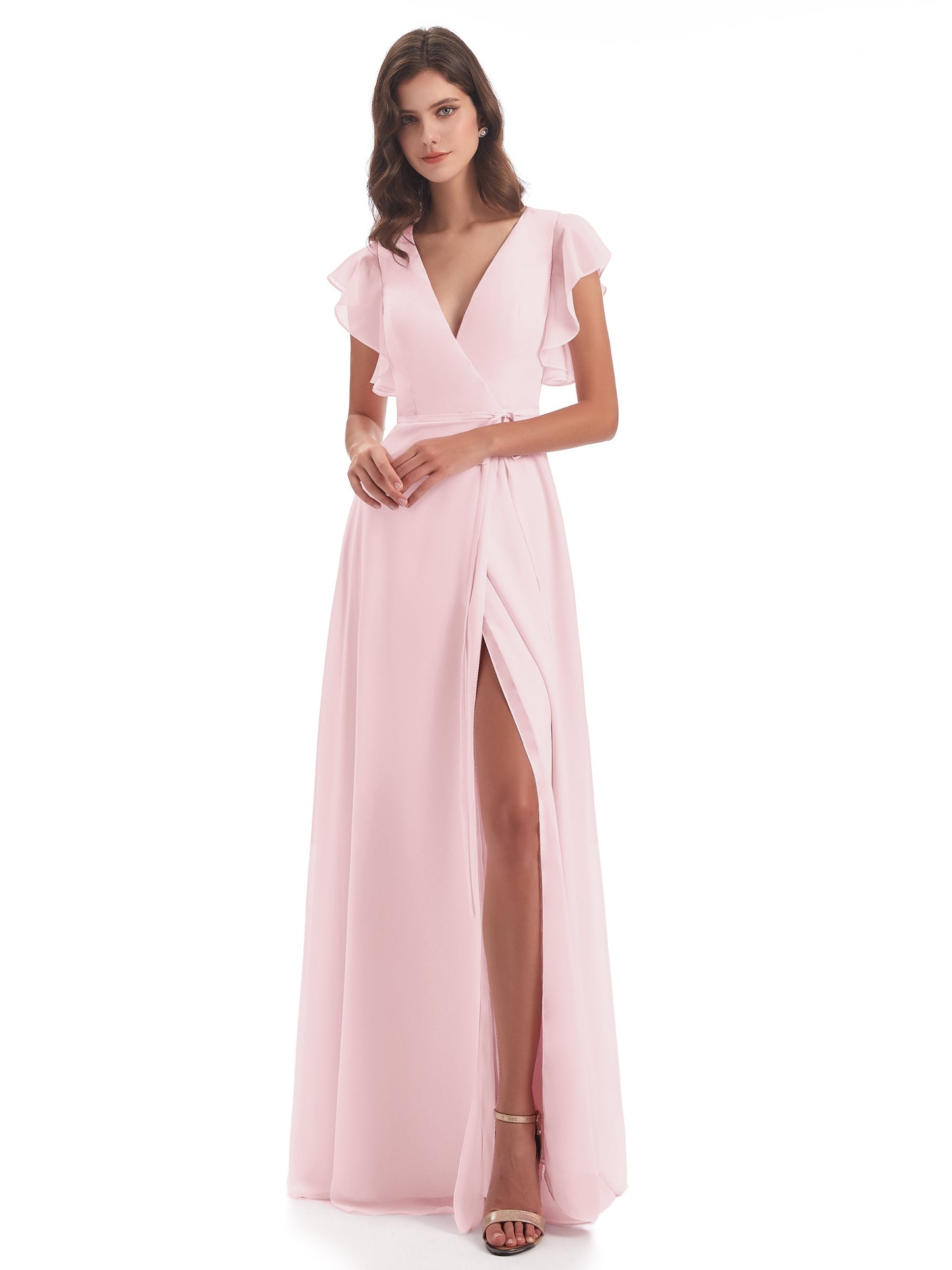 Stella Sheath Floor Length V-Neck Chiffon Bridesmaid Dresses