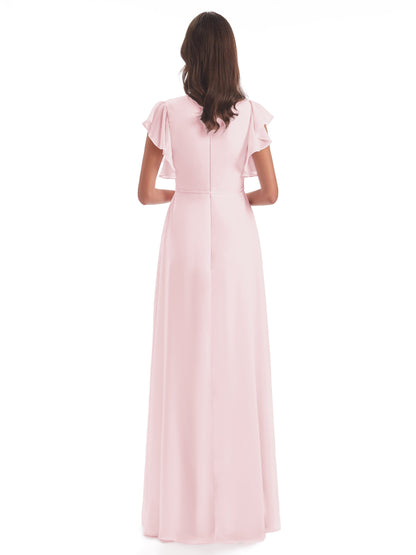 Stella Sheath Floor Length V-Neck Chiffon Bridesmaid Dresses